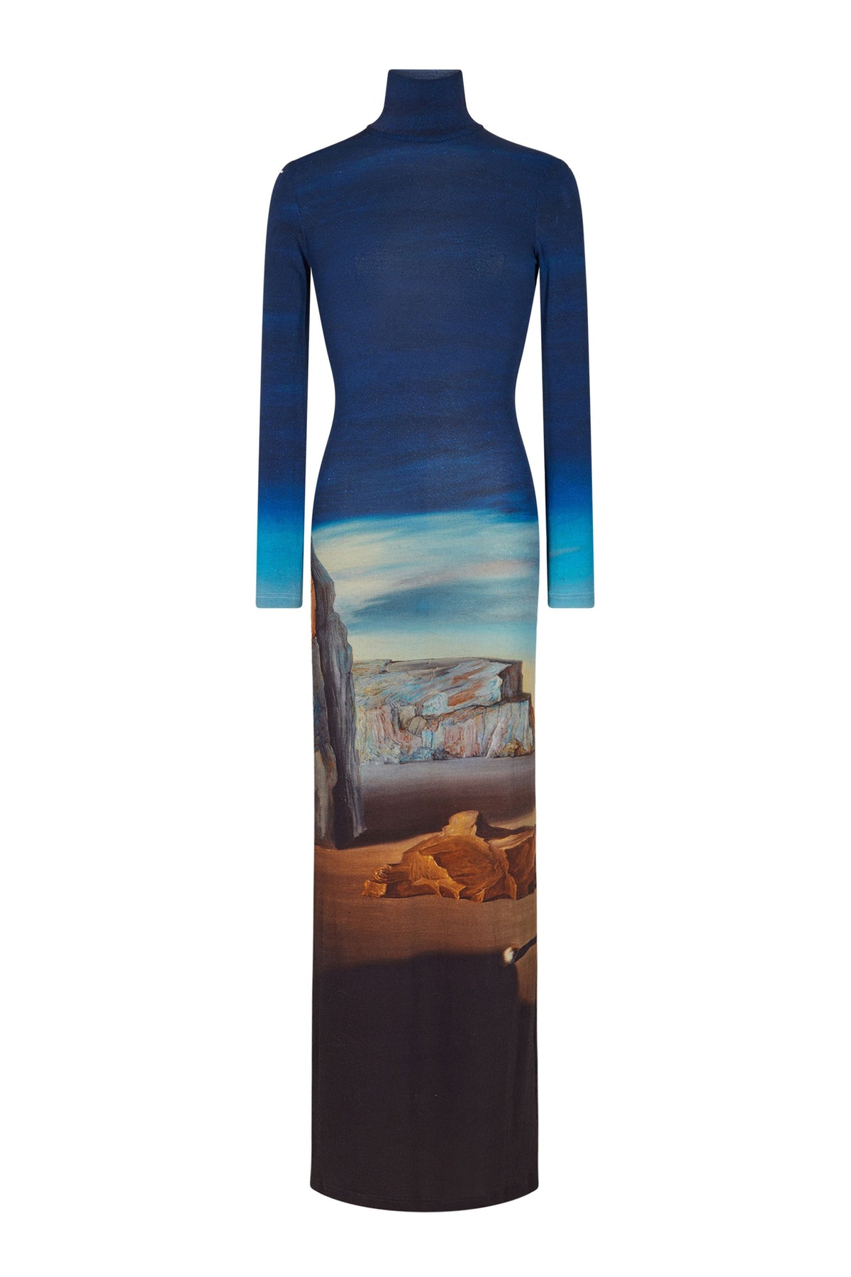 Robe longue à col montant et imprimé Dalí - Ombres Descendantes