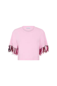 T-shirt court à chaîne anneaux et paillettes - Pink