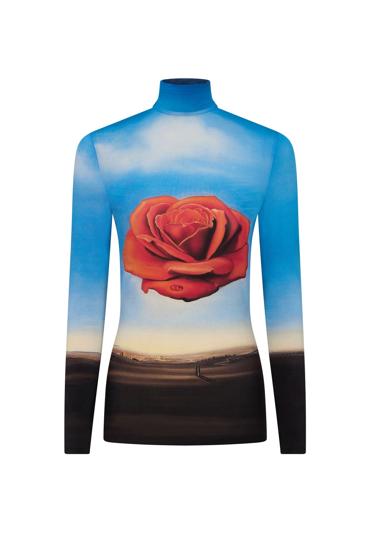 Top col montant et manches longues à imprimé Dalí - Rose Meditative