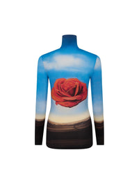 Top col montant et manches longues à imprimé Dalí - Rose Meditative