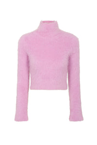 Wool high neck jumper with open back - Pink