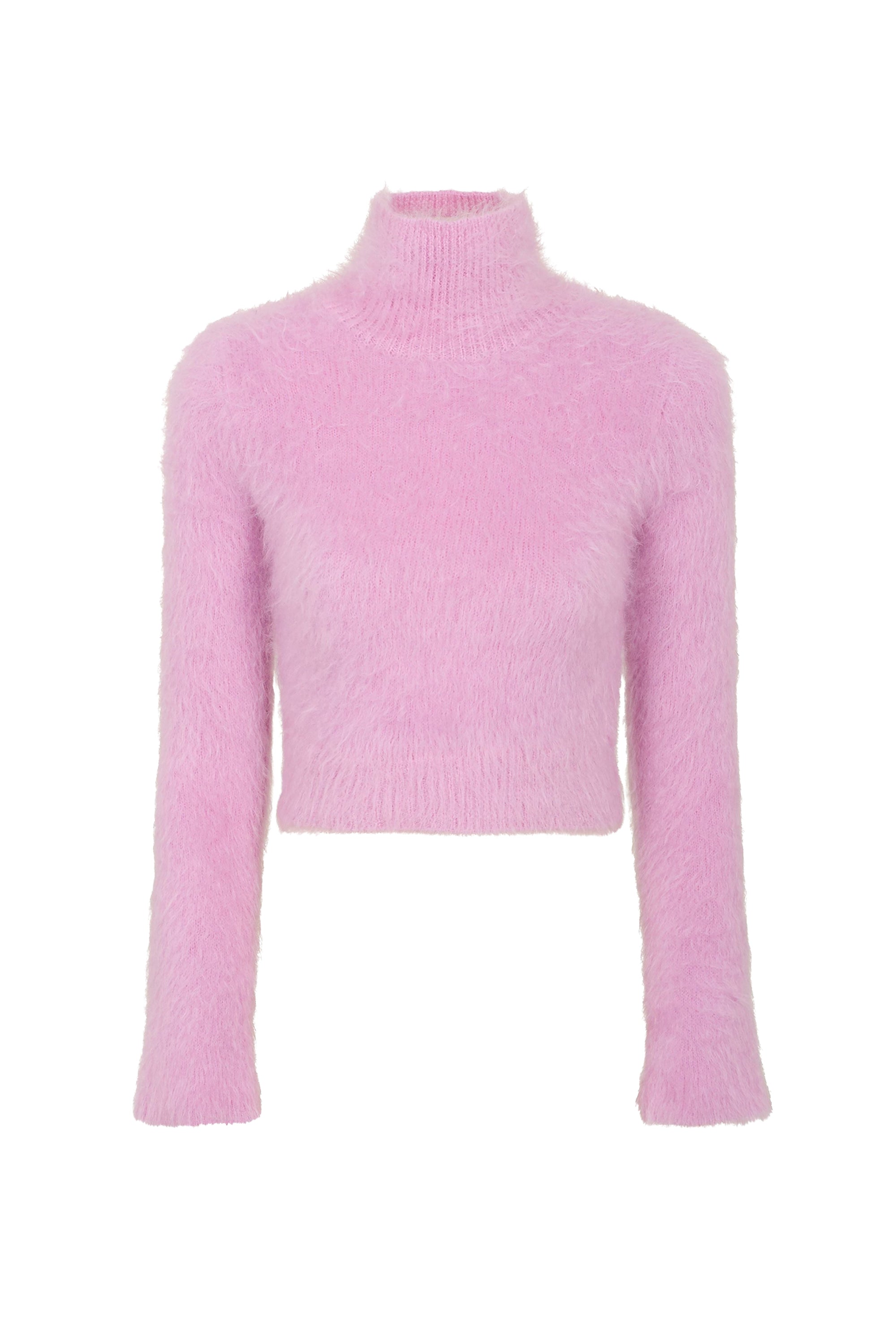 Wool high neck jumper with open back - Pink
