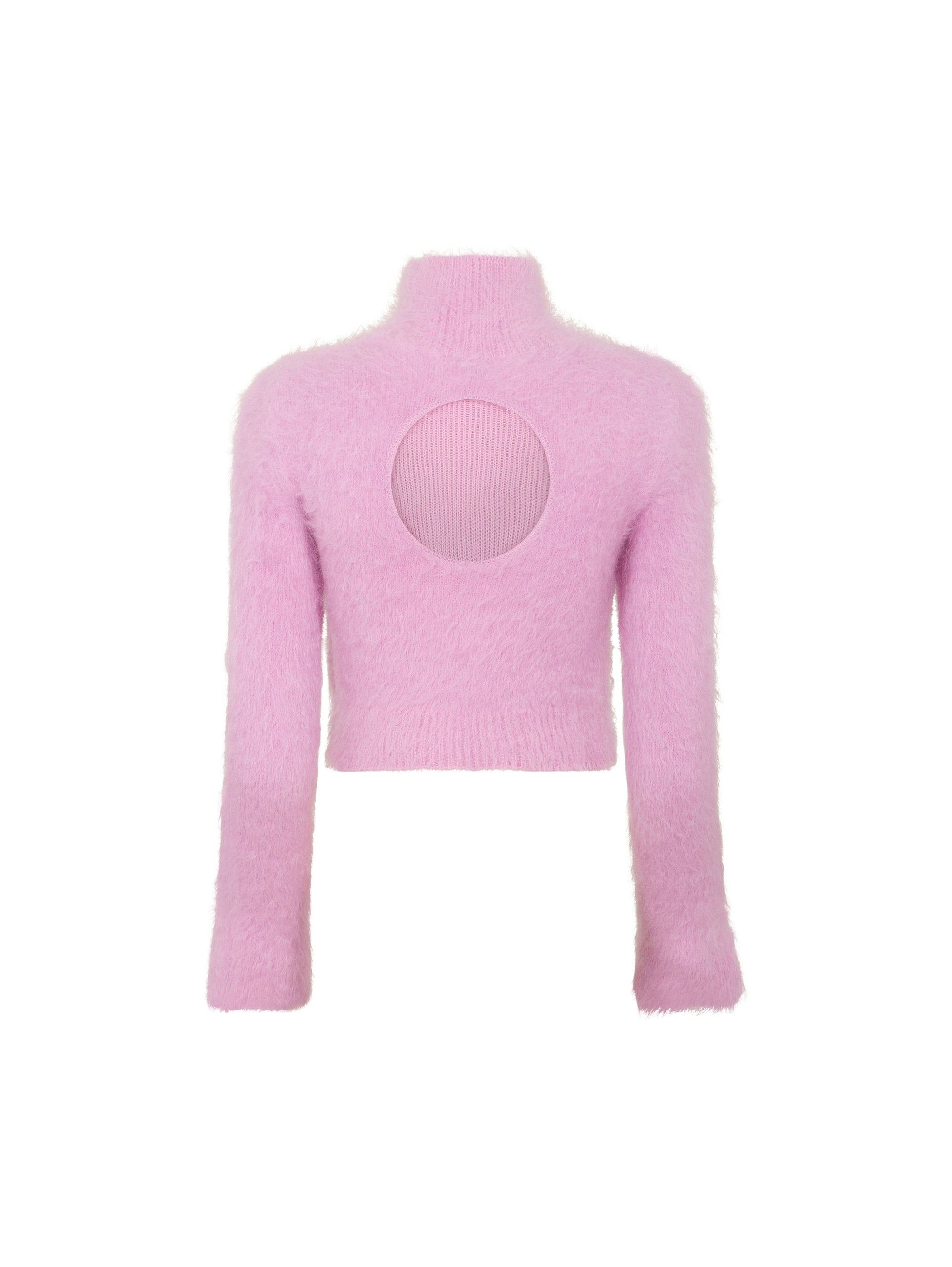 Wool high neck jumper with open back - Pink