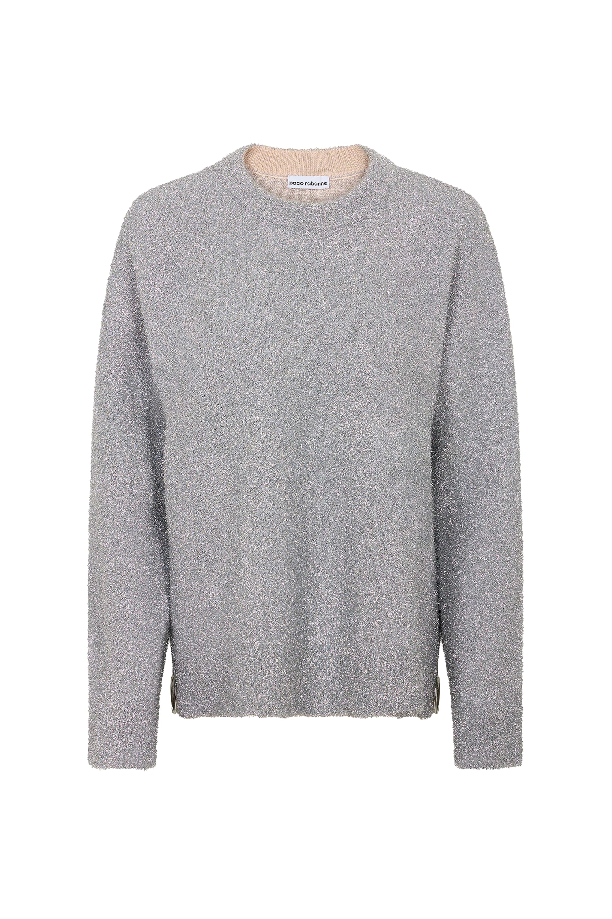 Oversized round-neck jumper with zips - Light Silver