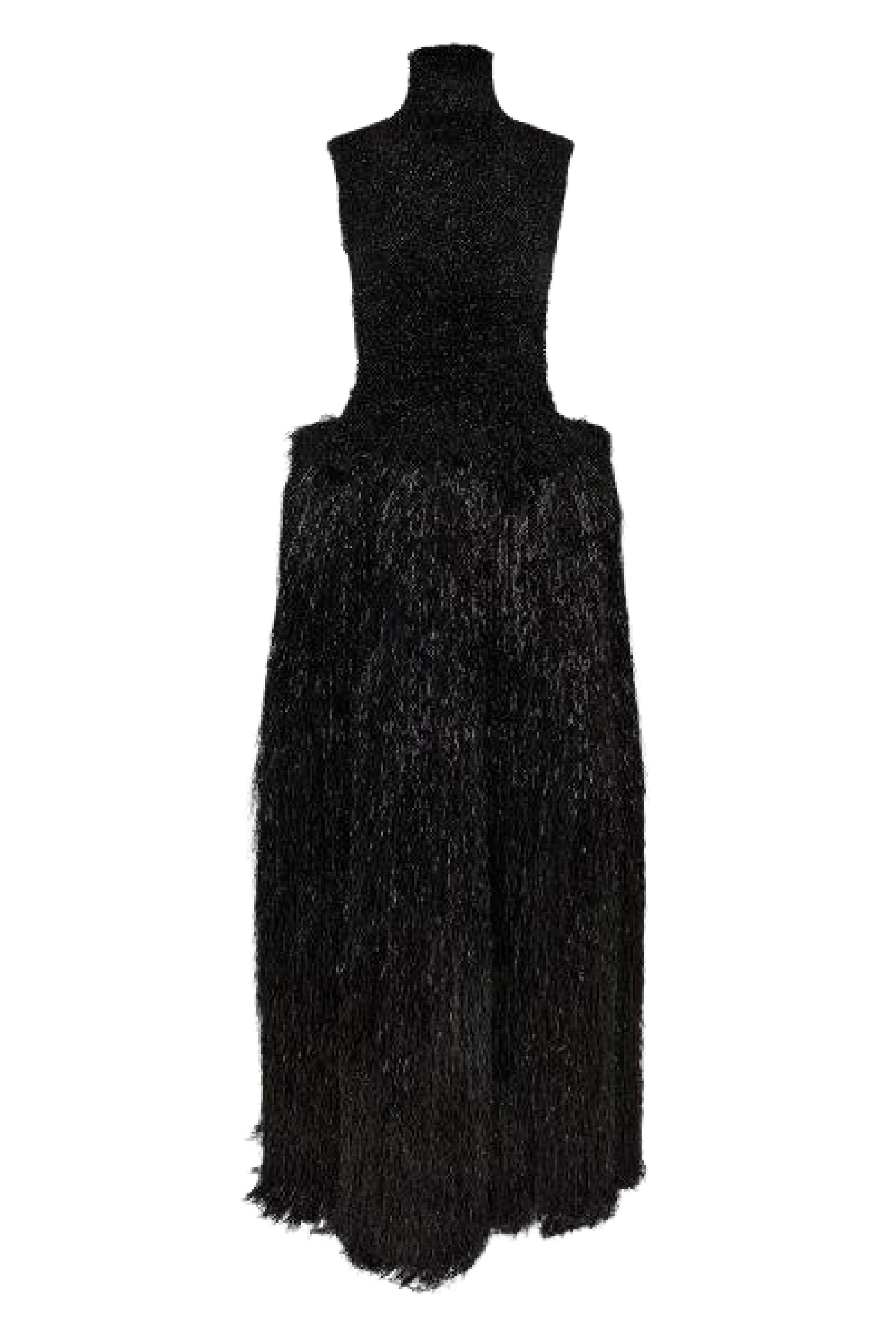 Long dress with stand-up collar - Black