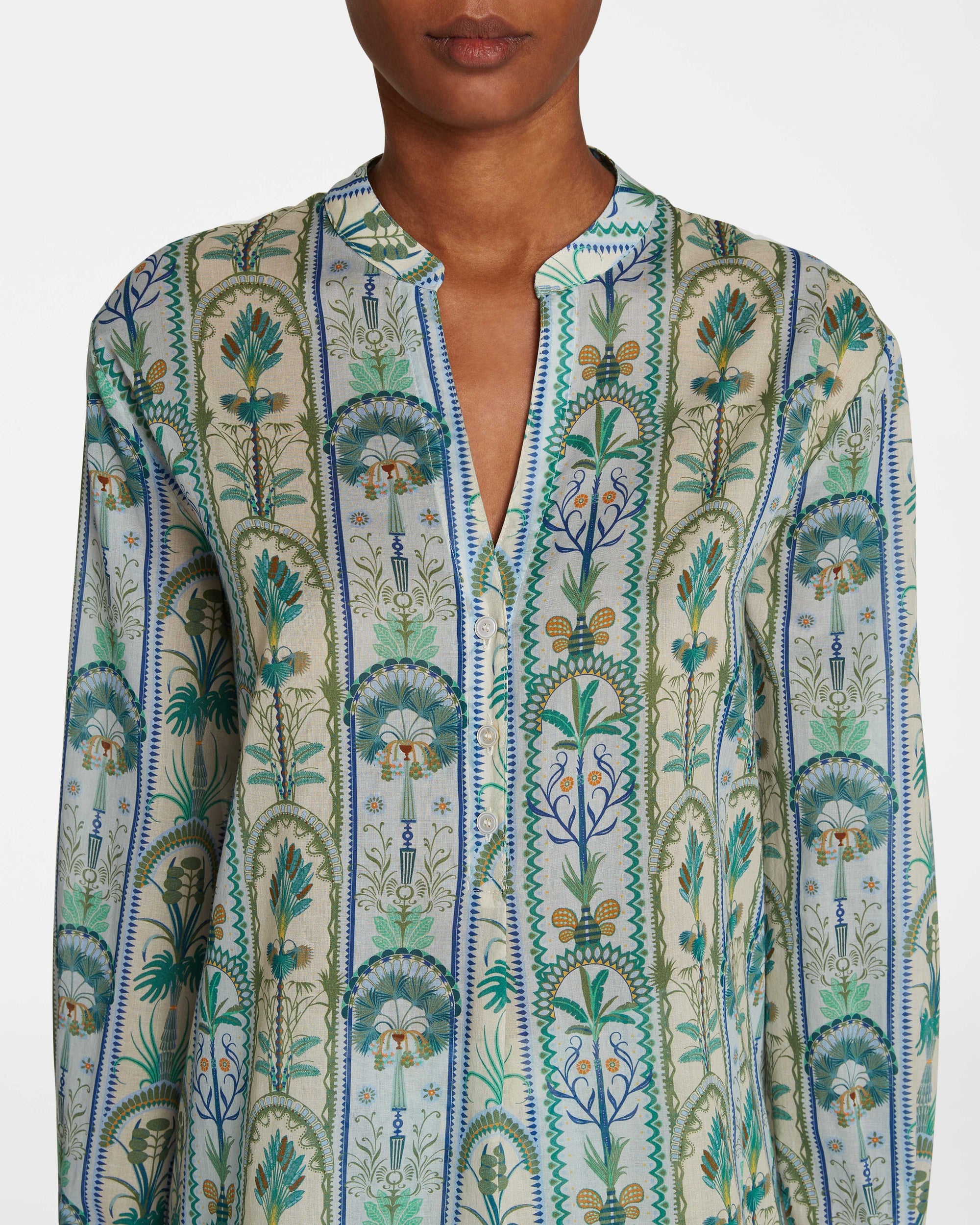 Blouse with tunisian collar - Blue