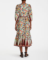 Robe midi à col V - Multicolore
