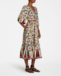 Robe midi à col V - Multicolore