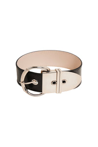 Metal buckle necklace in leather - Black & Silver