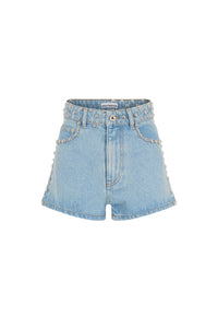 Studded denim shorts - Light Blue Denim