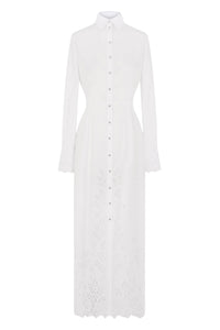 Embroidered shirt dress in poplin with broderie anglaise - Optical White