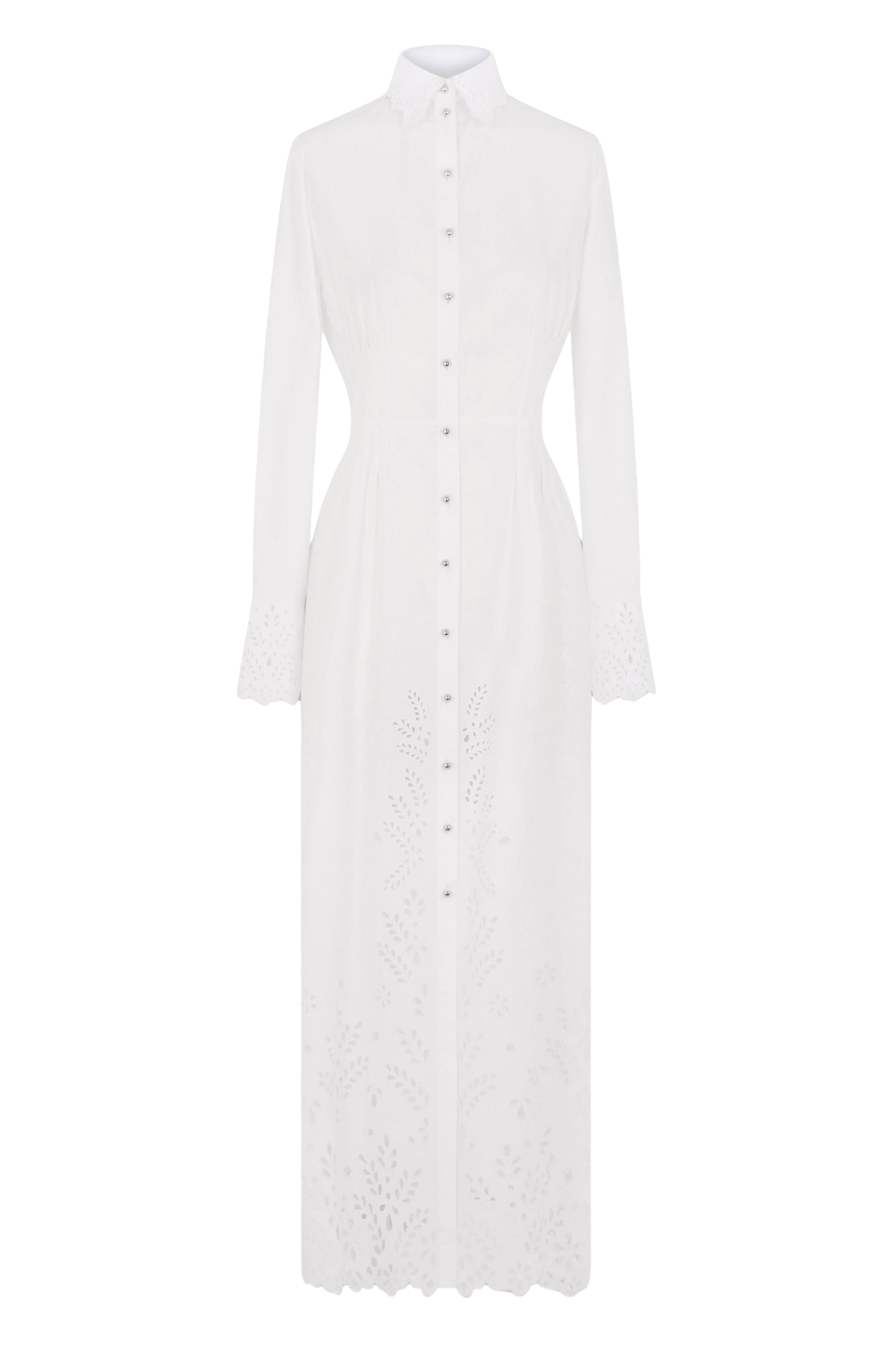 Embroidered shirt dress in poplin with broderie anglaise - Optical White