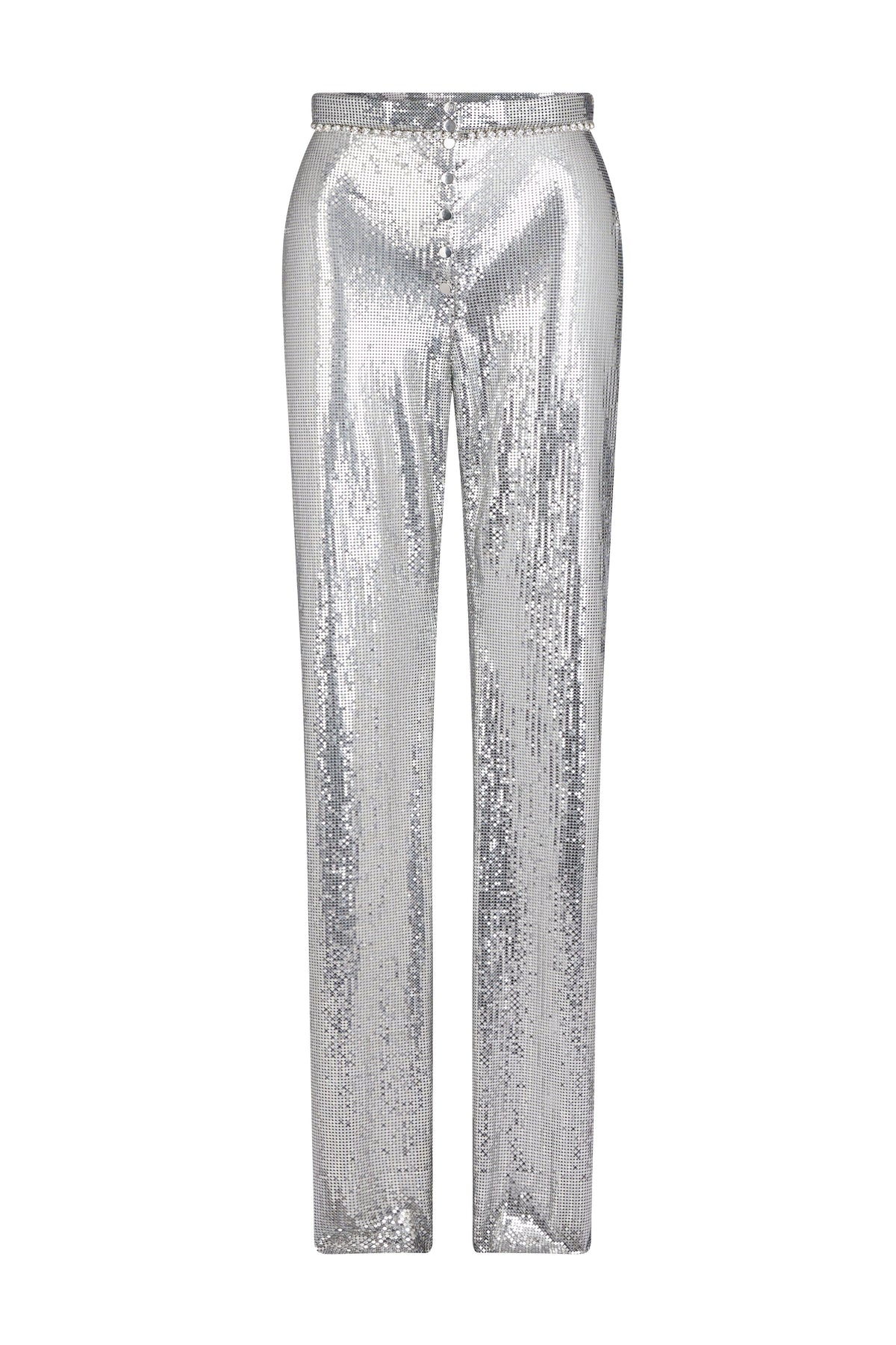Pantalon fitté en mini mesh à pressions - Silver