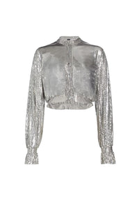 Sparkling button-up crop top - Silver
