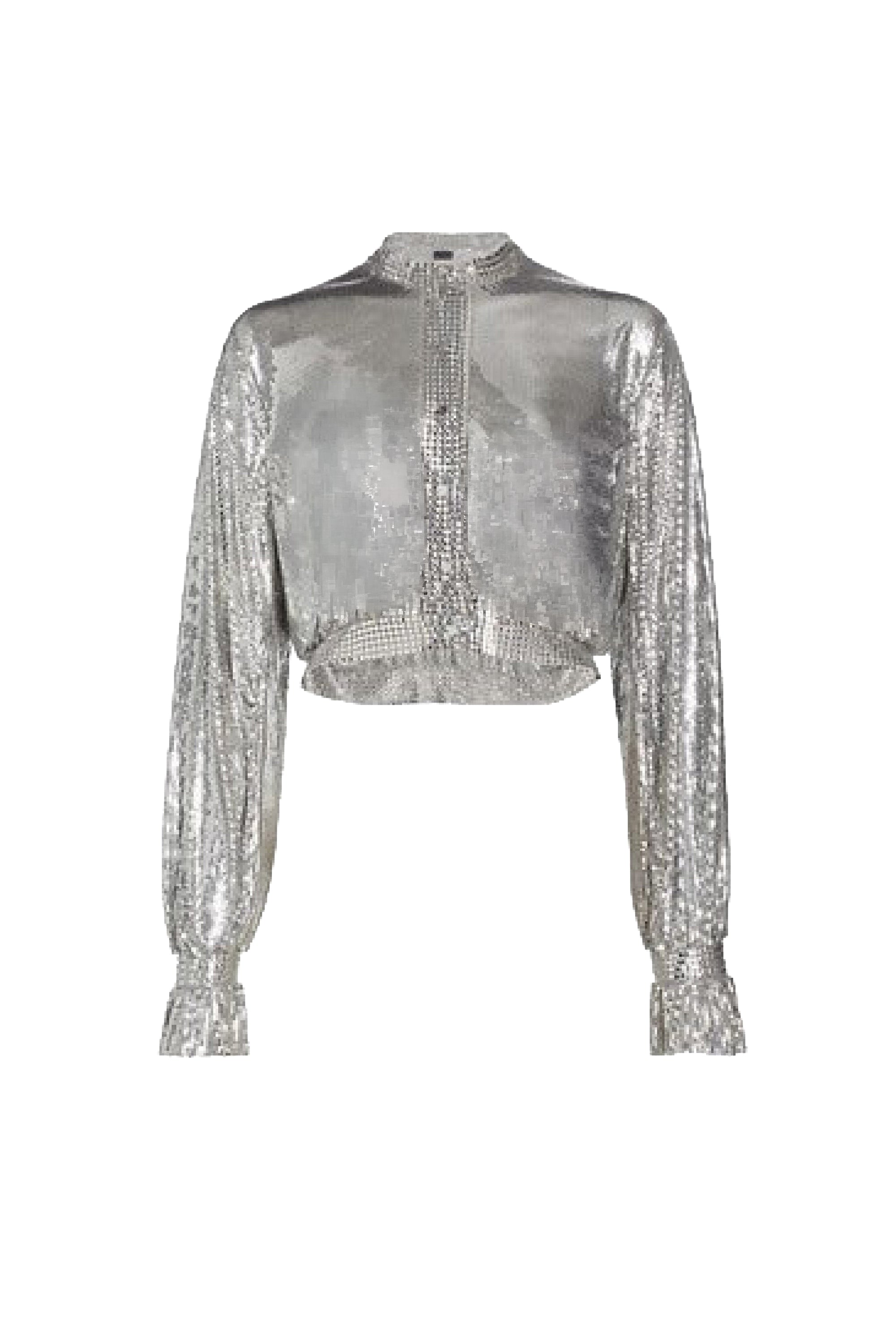Sparkling button-up crop top - Silver