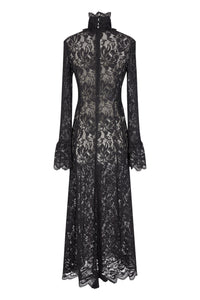 Lace maxi dress with stand-up collar - Black
