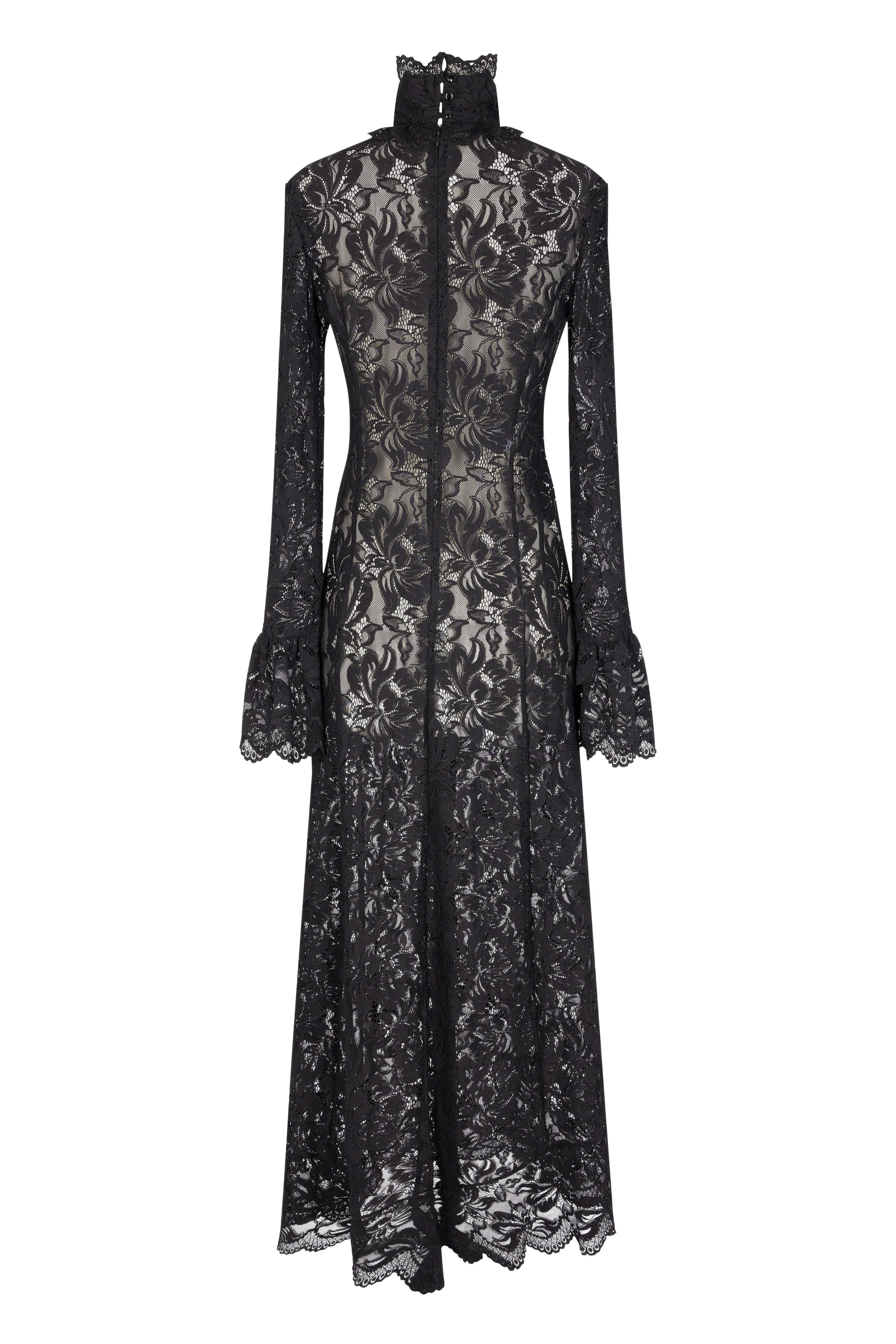 Lace maxi dress with stand-up collar - Black