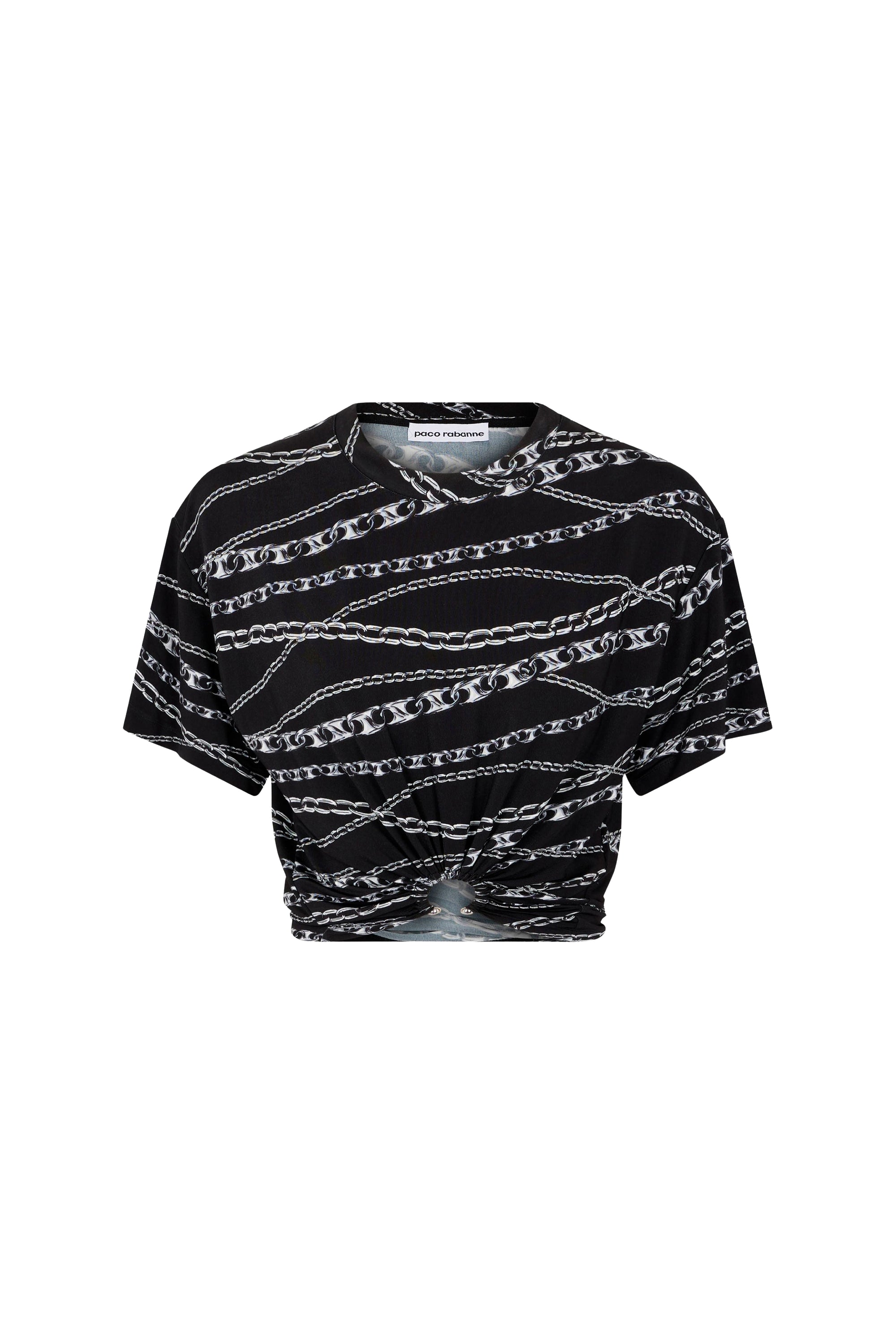 Punk chain print cropped t-shirt with gathers - Silver Punk Chain