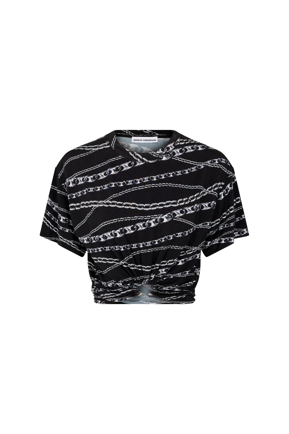 T-shirt cropped imprimé punk chain à fronce - Silver Punk Chain