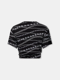 T-shirt cropped imprimé punk chain à fronce - Silver Punk Chain