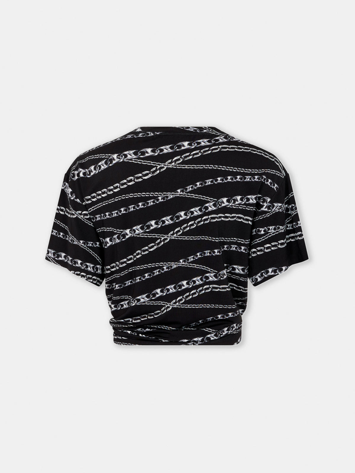 T-shirt cropped imprimé punk chain à fronce - Silver Punk Chain