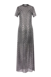 Robe longue à col ras du cou et dentelle ajouré - Black