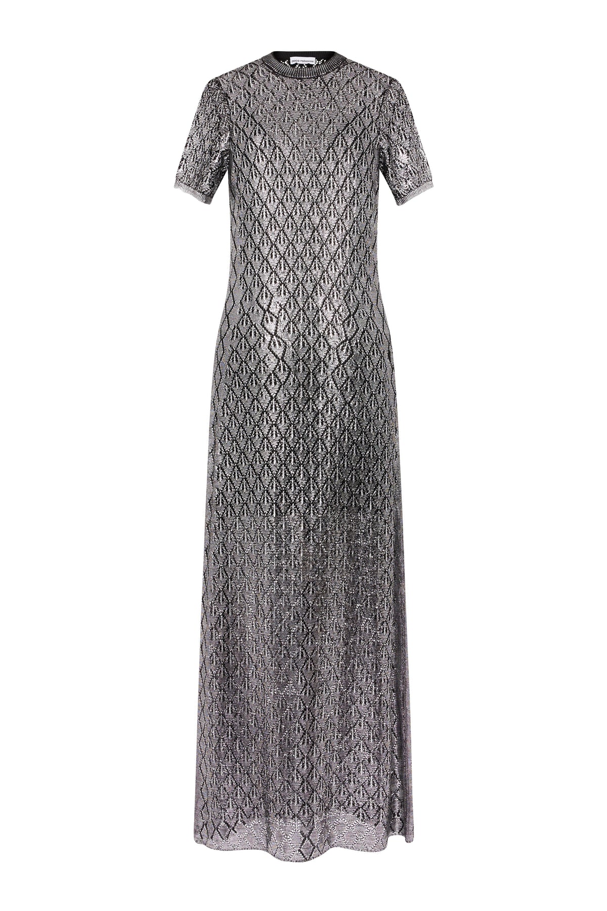Robe longue à col ras du cou et dentelle ajouré - Black