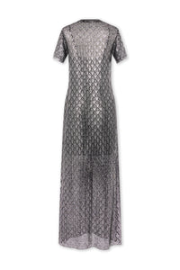 Robe longue à col ras du cou et dentelle ajouré - Black