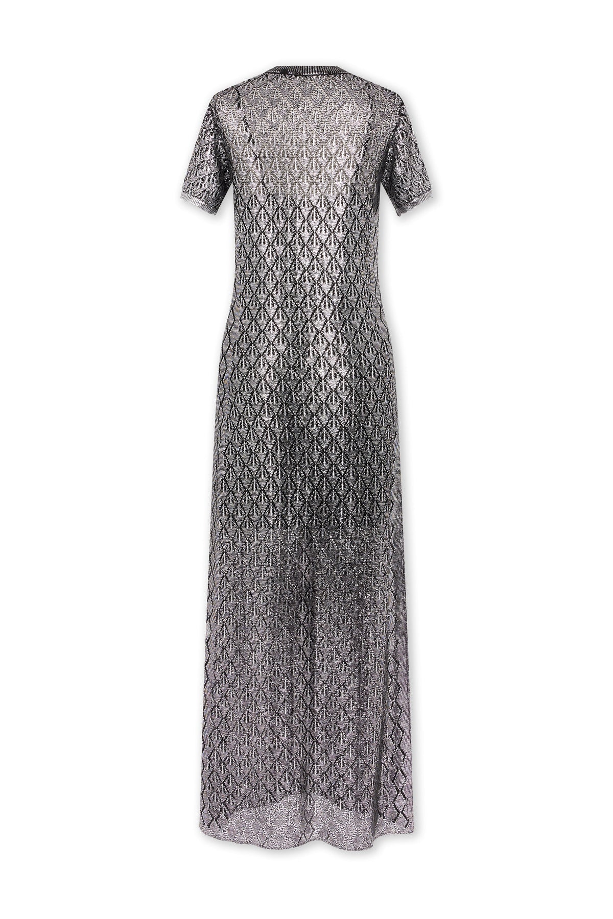 Robe longue à col ras du cou et dentelle ajouré - Black