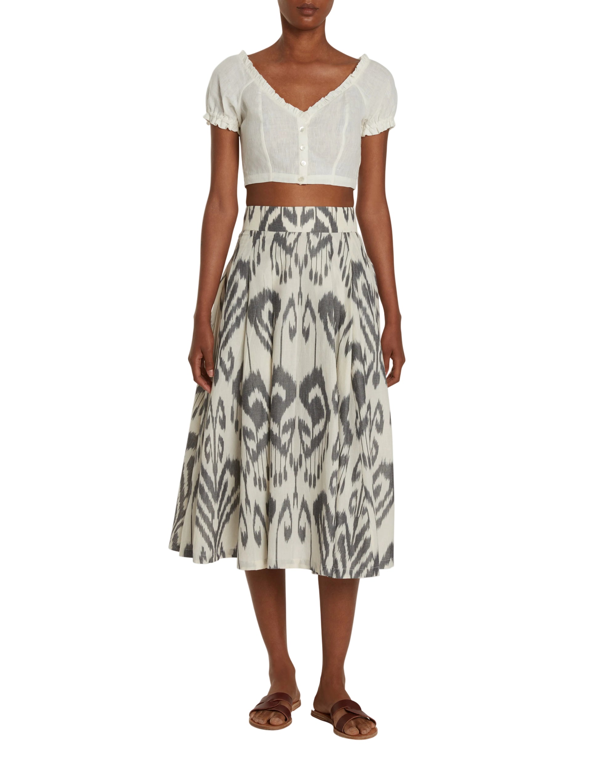 Printed flowing midi skirt - Gray