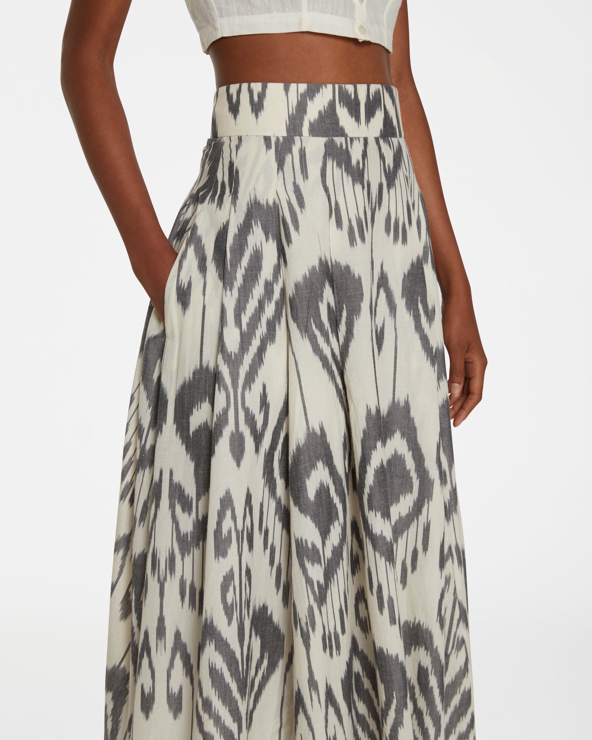 Printed flowing midi skirt - Gray