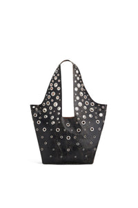 Sac cabas à œillets métalliques en cuir - Black & Silver