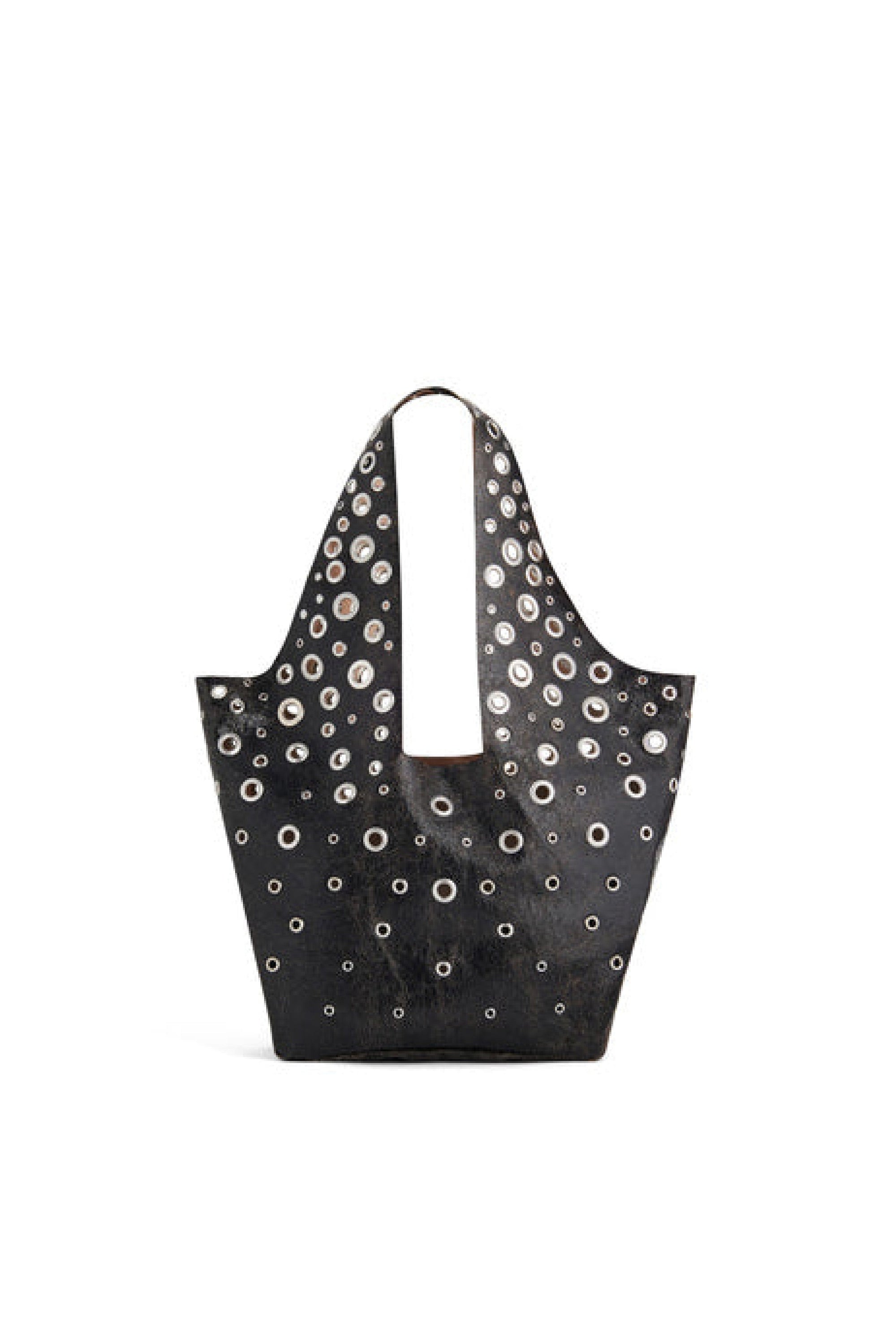 Sac cabas à œillets métalliques en cuir - Black & Silver