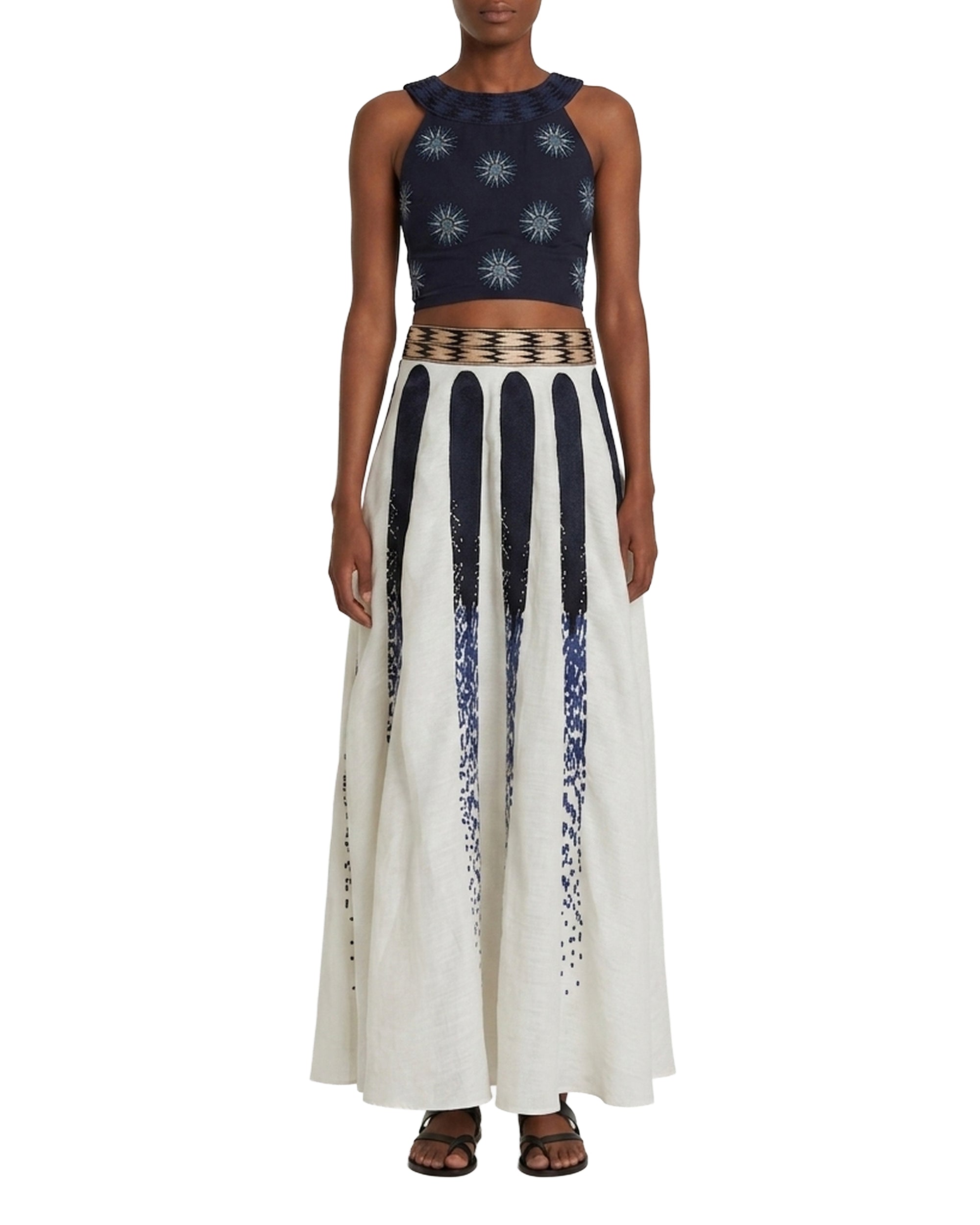 Printed flowing midi skirt - Natural