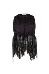 Sleeveless satin cardigan top - Black