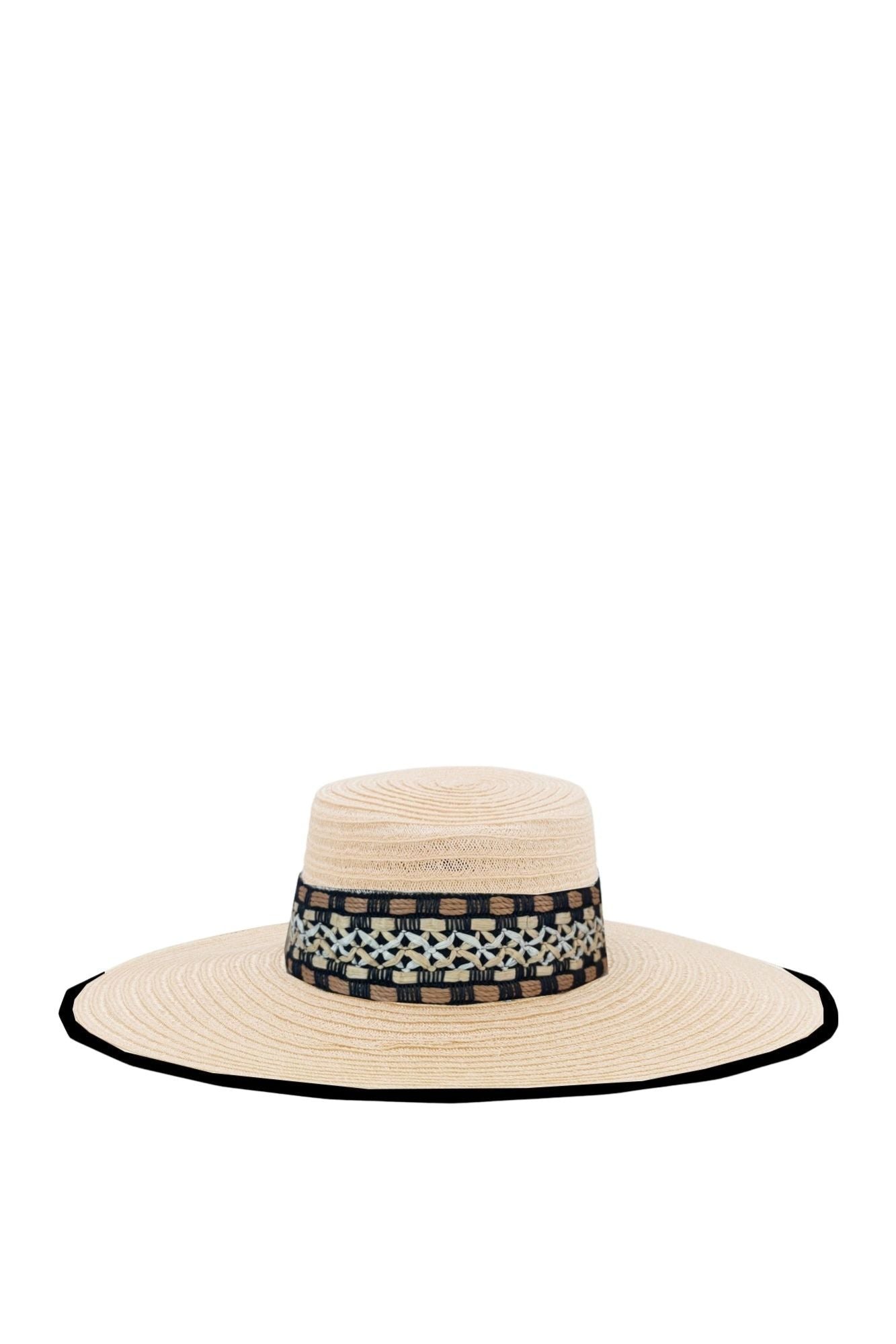 NATURAL & BLACK ANNIE STRAW chapeau de paille à larges bords
