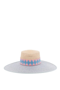 NATURAL LIGHT BLUE ANNIE BICOLOR STRAW chapeau de paille à larges bords