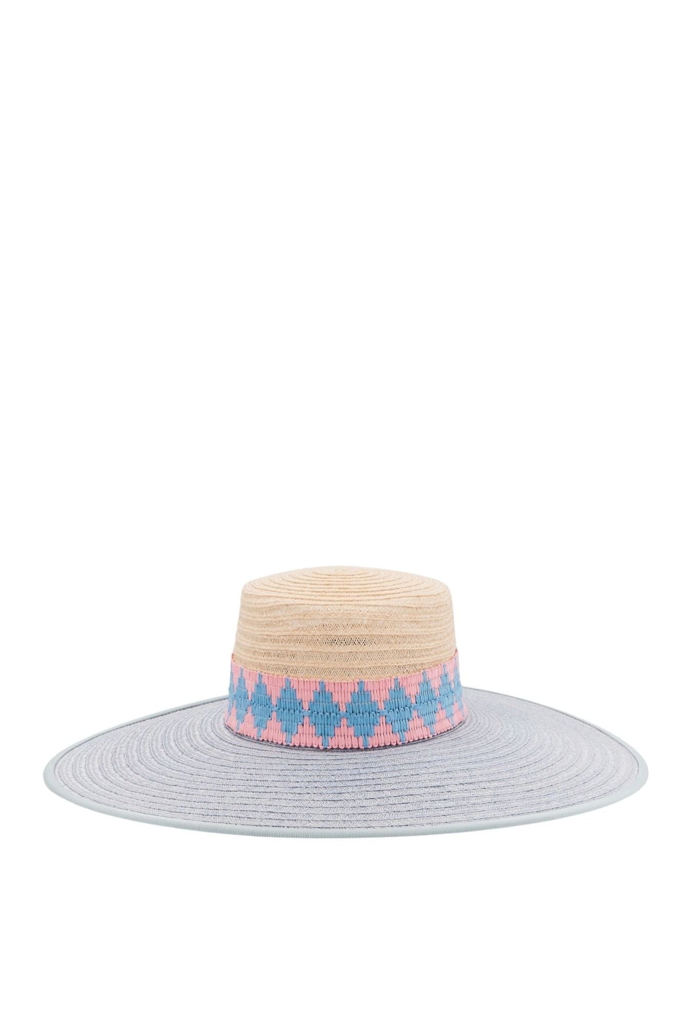 NATURAL LIGHT BLUE ANNIE BICOLOR STRAW chapeau de paille à larges bords