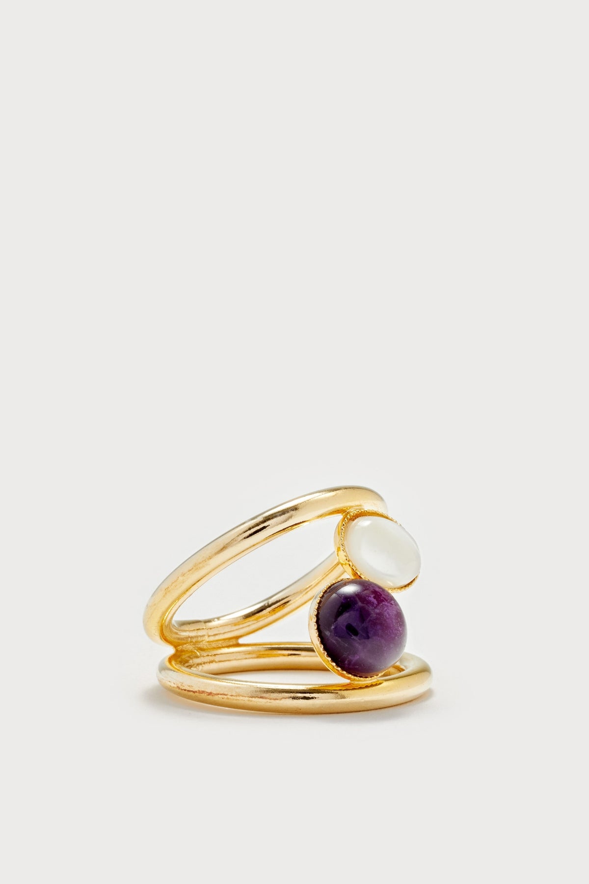 Bague Louise en laiton avec 2 pierres - Purple