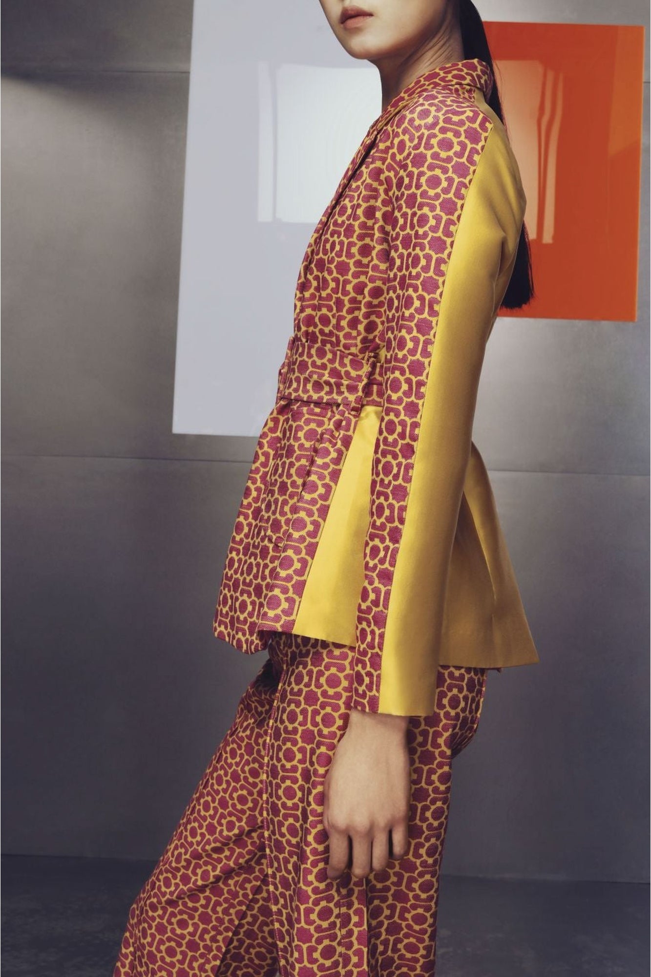 FUCHSIA & YELLOW HENRY JACKET JACQUARD Blazer ceinturé
