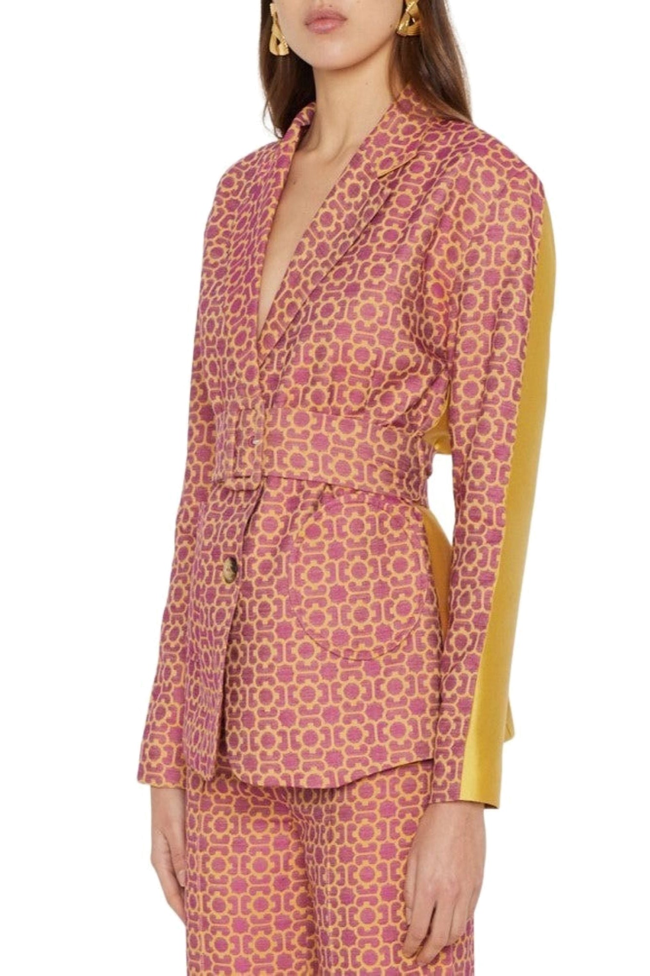FUCHSIA & YELLOW HENRY JACKET JACQUARD Blazer ceinturé