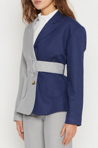 CELADON & NAVY BLUE HENRY JACKET BICOLOR FRONT Blazer ceinturé