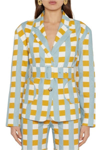 CHECK LIGHT BLUE MUS HENRY JACKET CHECKER PRINT Blazer ceinturé
