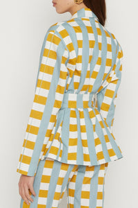 CHECK LIGHT BLUE MUS HENRY JACKET CHECKER PRINT Blazer ceinturé