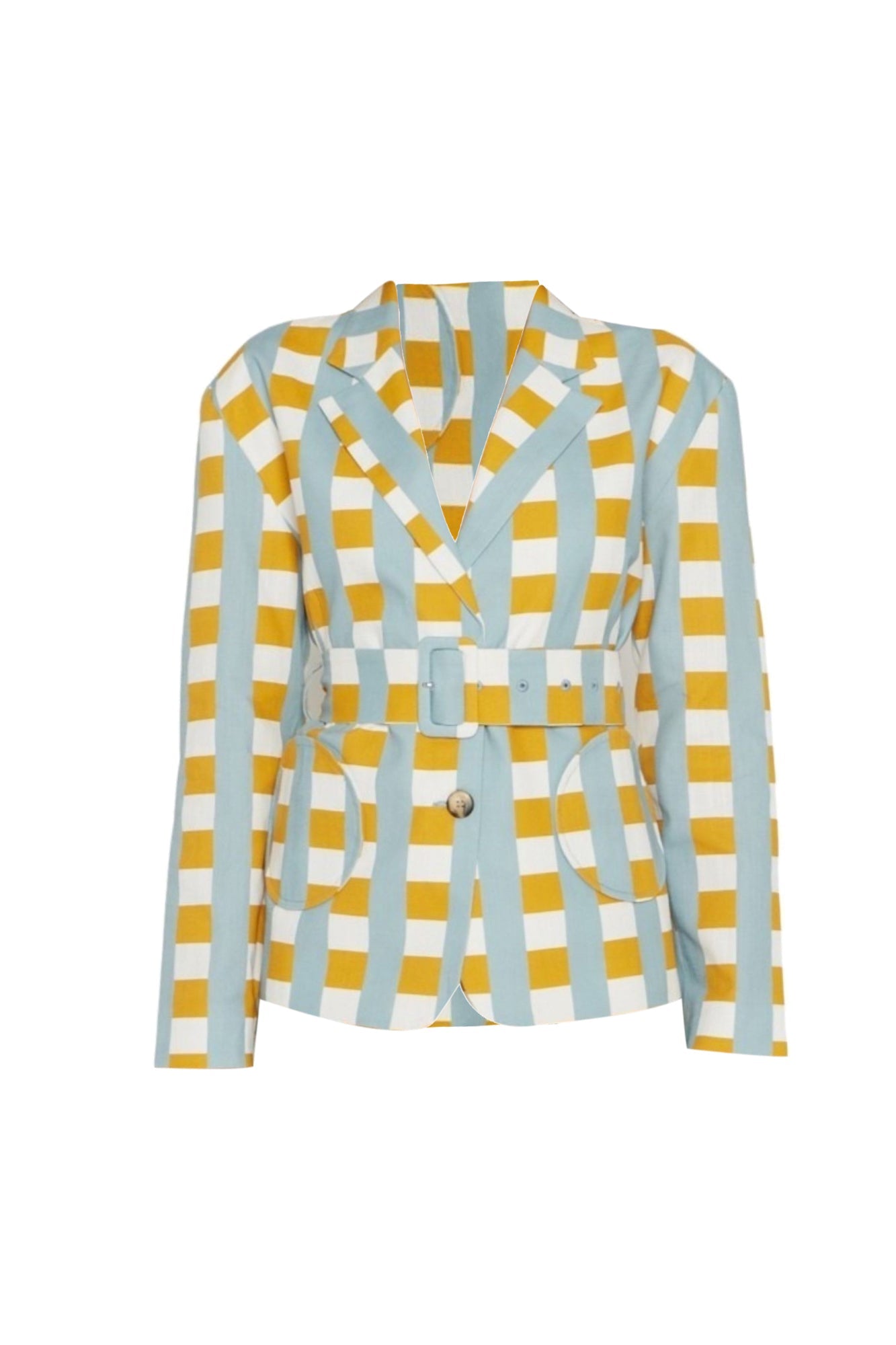 CHECK LIGHT BLUE MUS HENRY JACKET CHECKER PRINT Blazer ceinturé