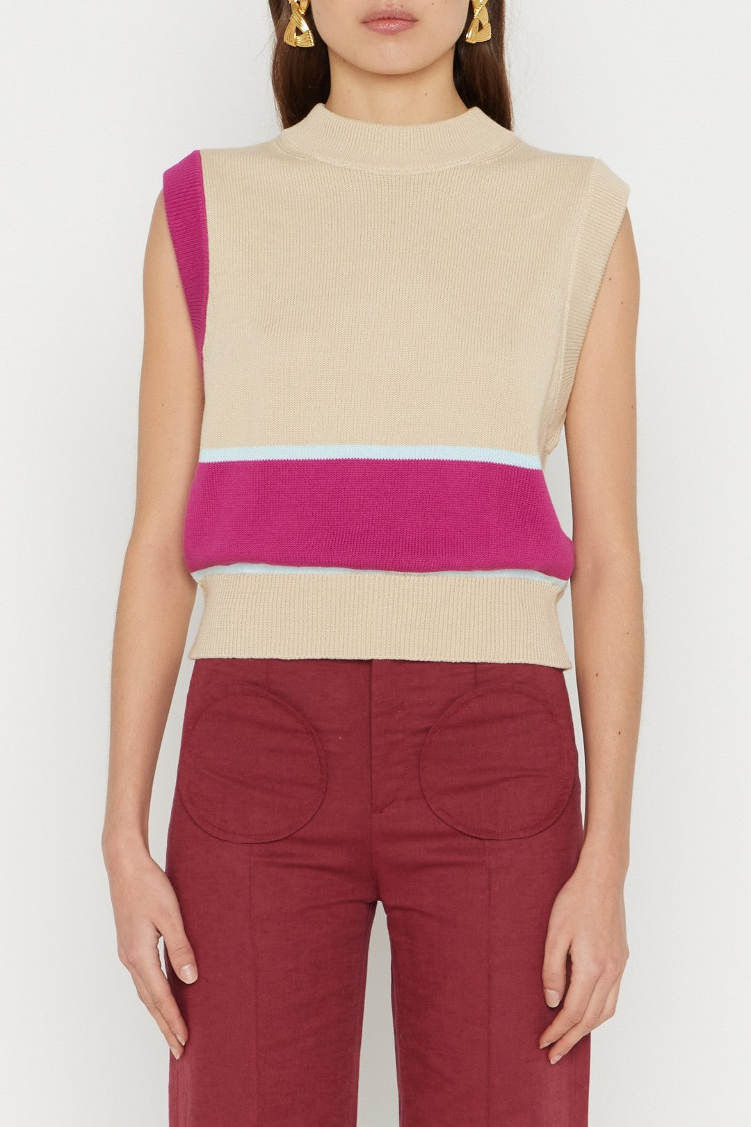 Pantalon Yoshi évasé avec détails poches en lin - Burgundy