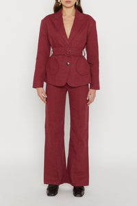 Pantalon Yoshi évasé avec détails poches en lin - Burgundy
