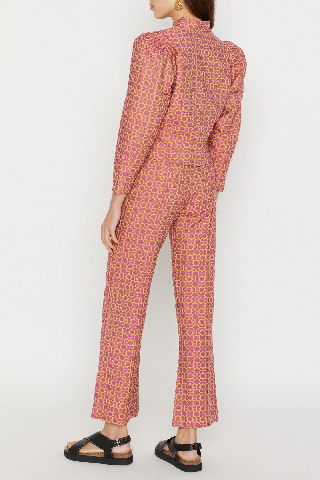 FUCHSIA YOSHI PANTS SMART JACQUARD pantalon évasé en satin jacquard