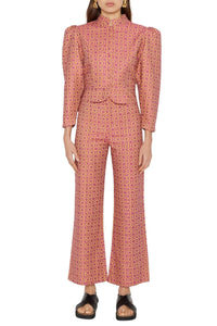 FUCHSIA YOSHI PANTS SMART JACQUARD pantalon évasé en satin jacquard