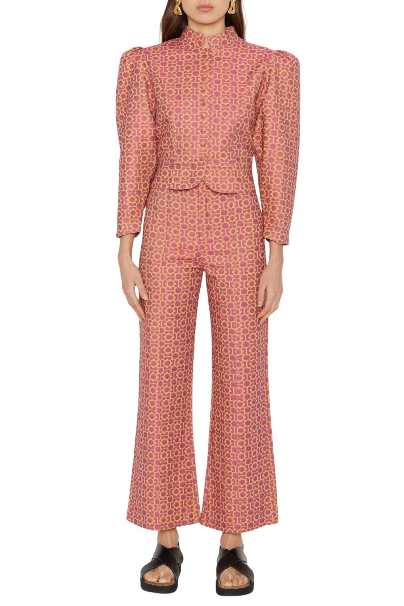 FUCHSIA YOSHI PANTS SMART JACQUARD pantalon évasé en satin jacquard
